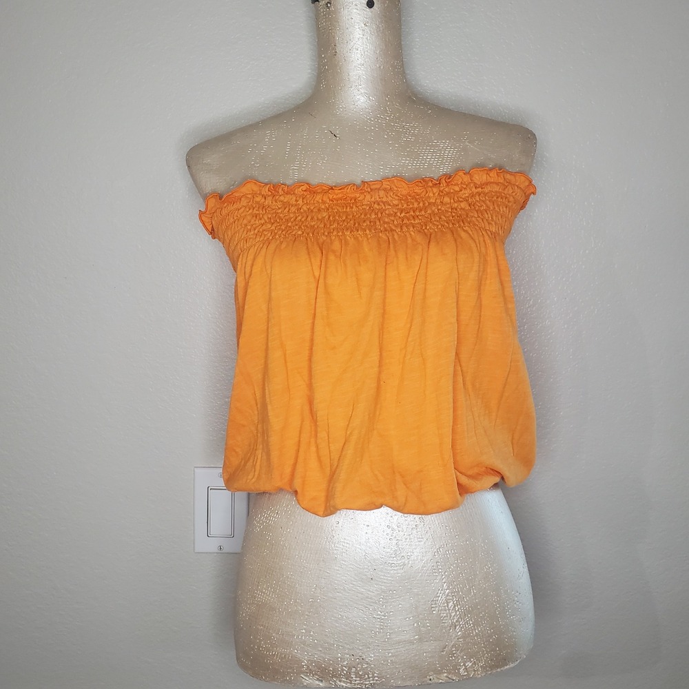 Anthropologie t.la Smocked Strapless Tube Top Orange Medium 100% Cotton